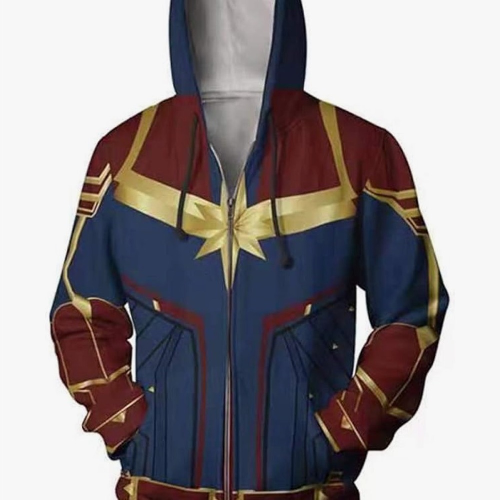 Halloween costume Captain Marvel Superhero-Inspired Jacket Blue&Red ZipUp Sz XL
